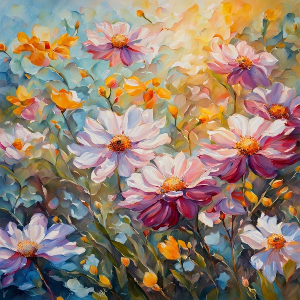 Impressionist Blooming Garden in Vibrant Oil Paint