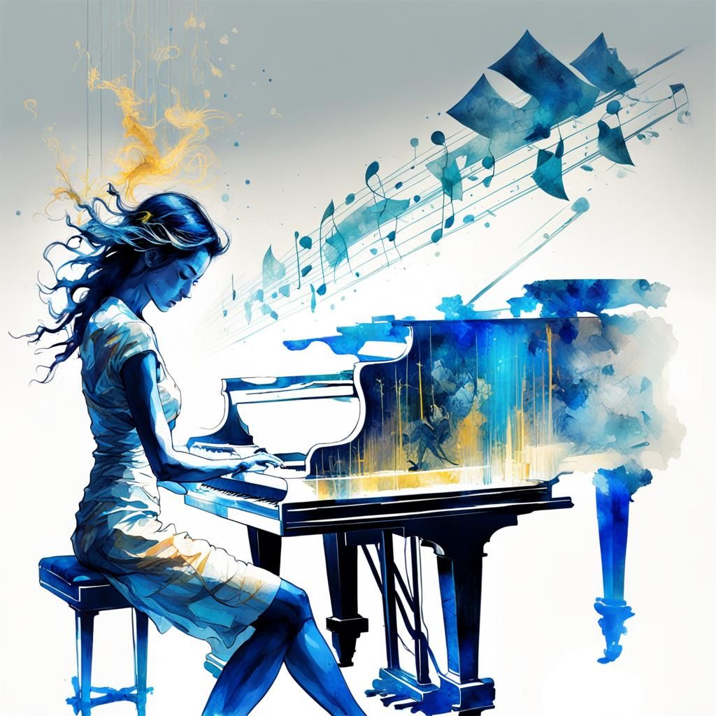 Electric Pianist Dancer in Stylized Watercolor Art
