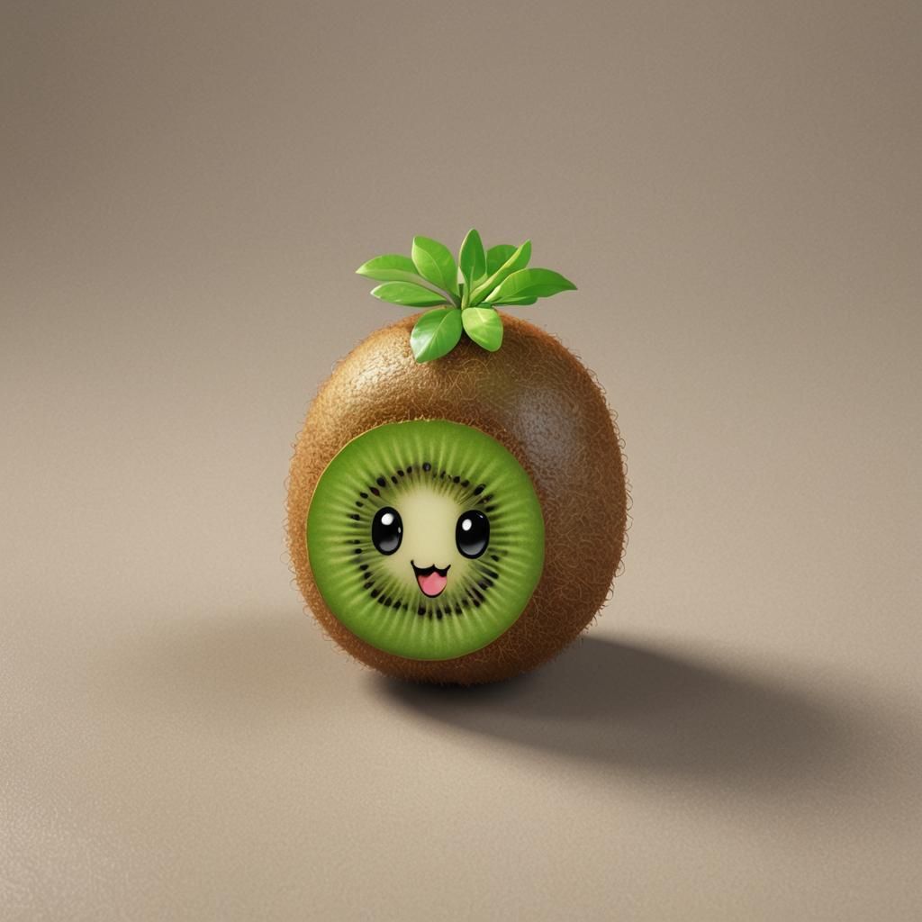 Chibi Kiwi Fruit with Smiling Face in Anime Style