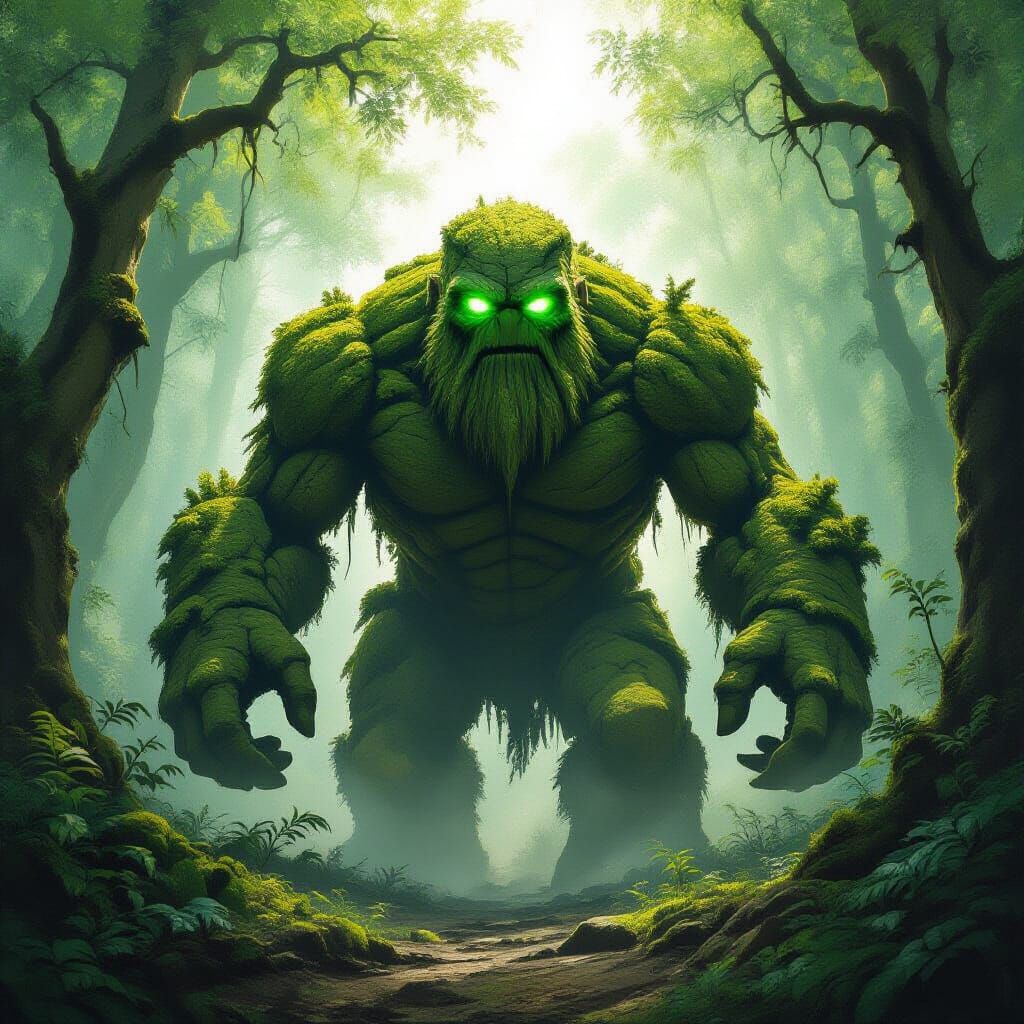 Moss-Covered Stone Golem in Primeval Forest
