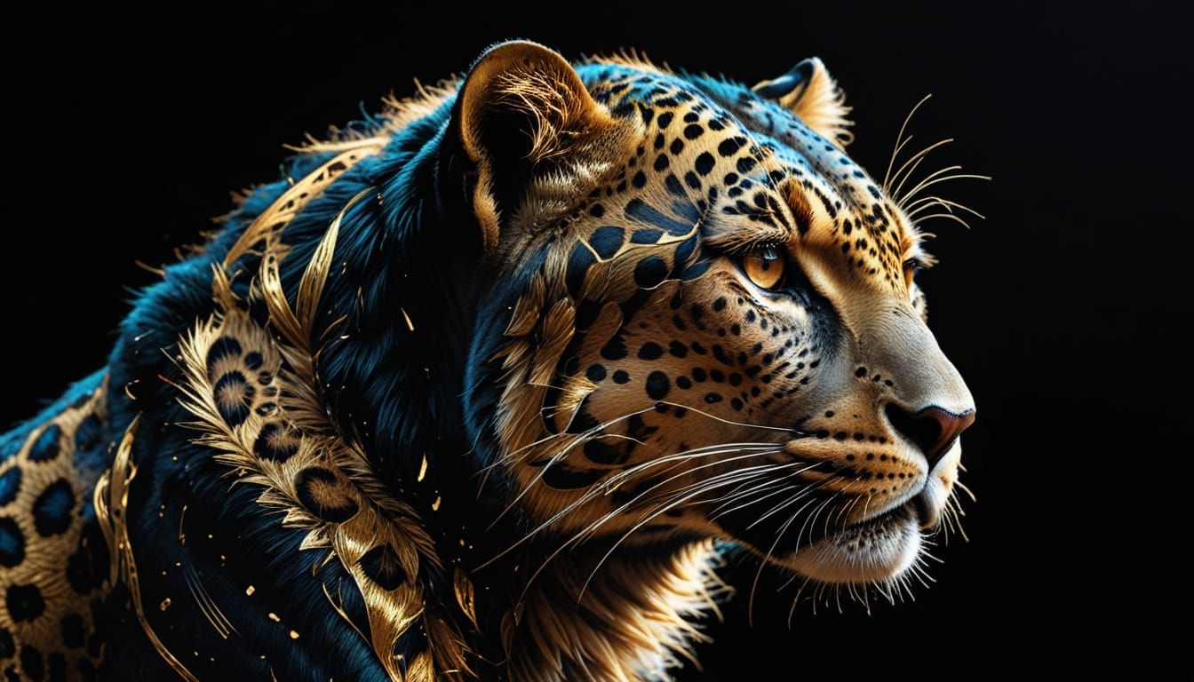 Golden Leopard Silhouette Art on Black Background