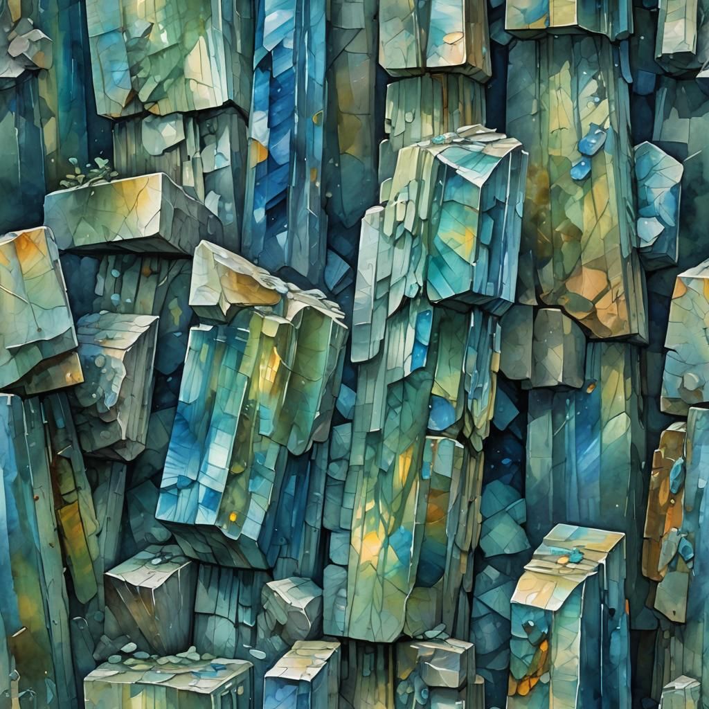 Labradorite Pillar in Gouache Watercolor Style