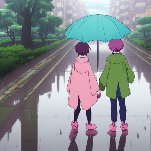 Friends in the Rain: Ghibli Anime Key Visual