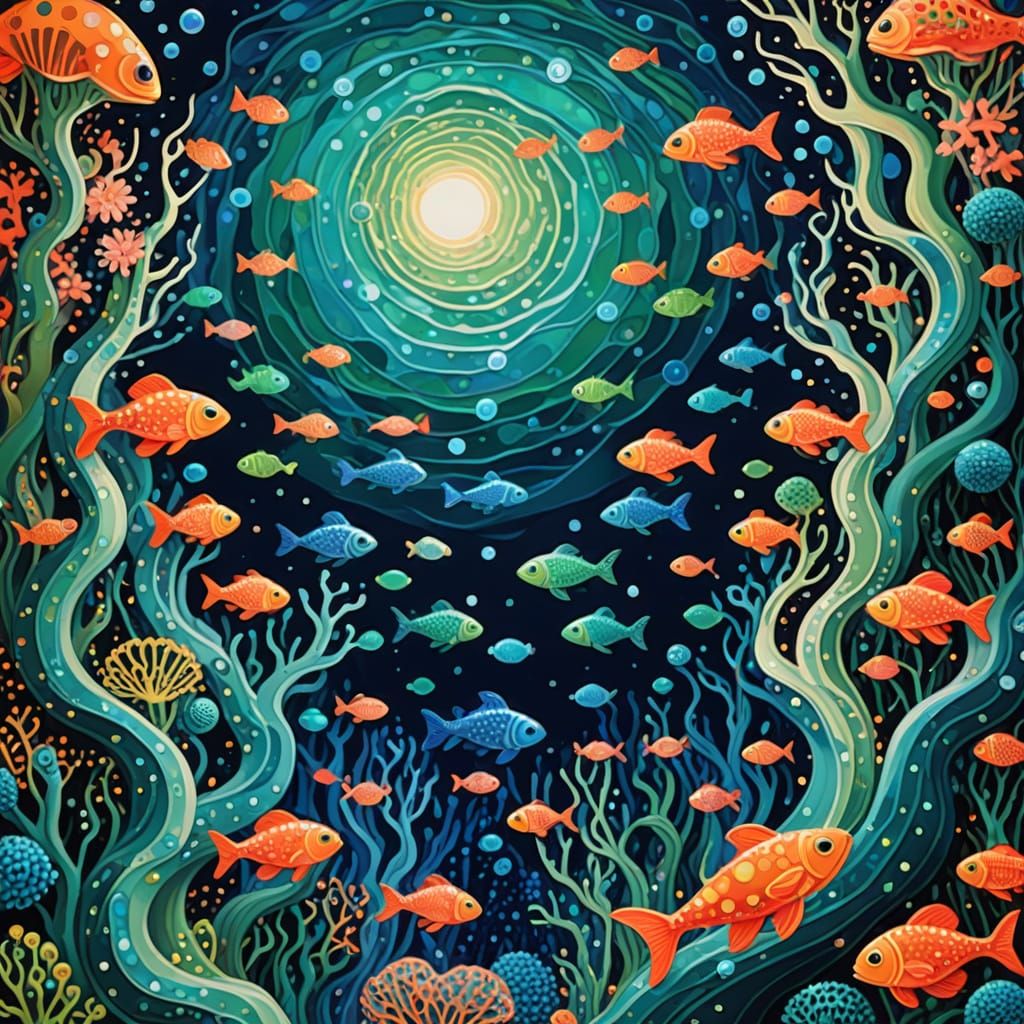 Surreal Oceanic Sequin Artistry in Urban Fantasy Style