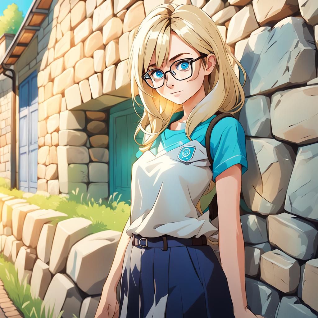 Anime Style Portrait of a Blonde Woman in Town
