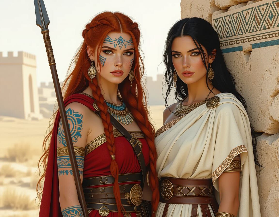 Pictish Warrior and Roman Woman in Photorealistic Style
