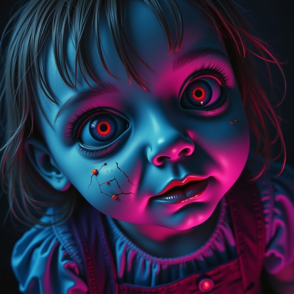 Haunted Doll: Fractured Data in Glitch-Art Style