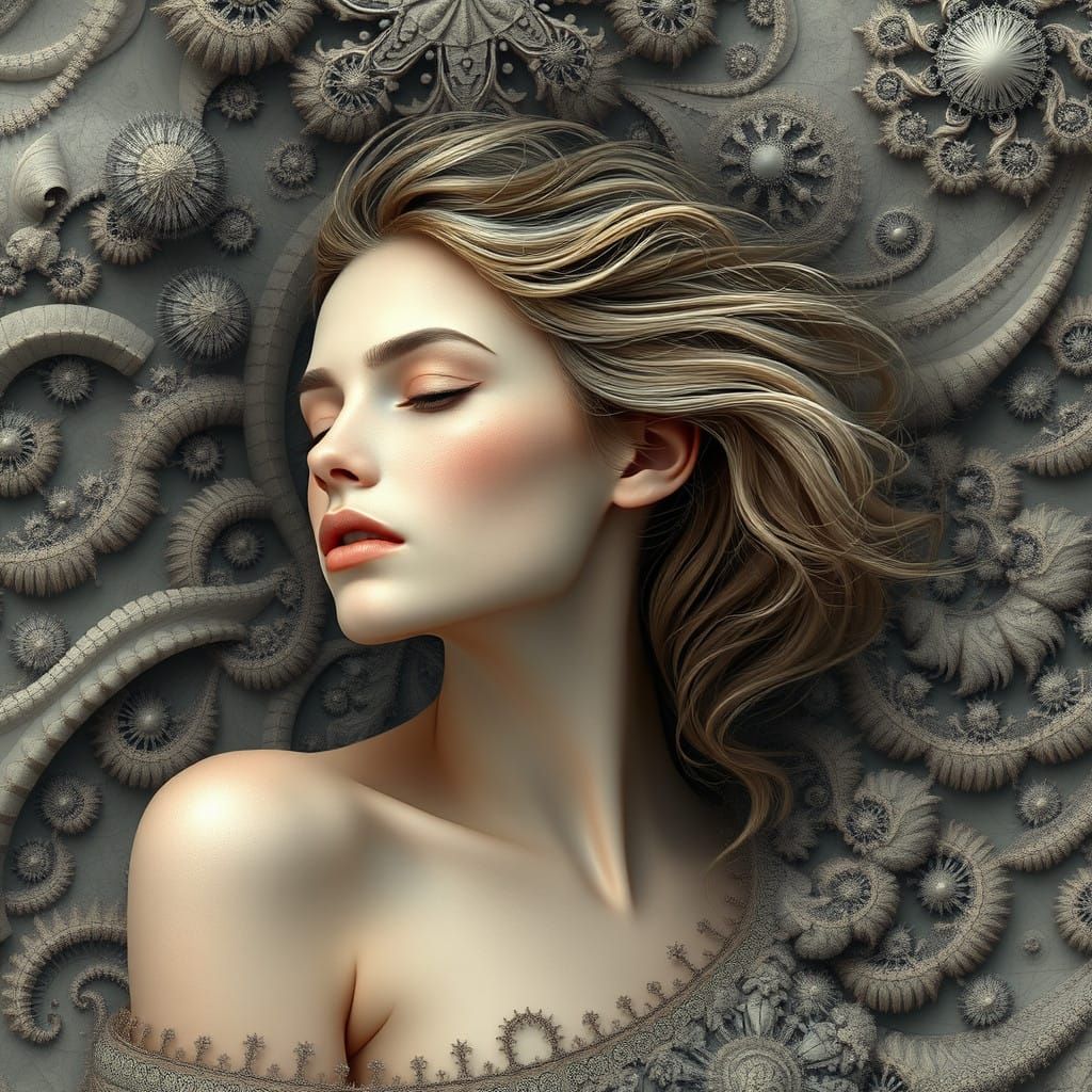 Ethereal Woman in Fractalized Landscape