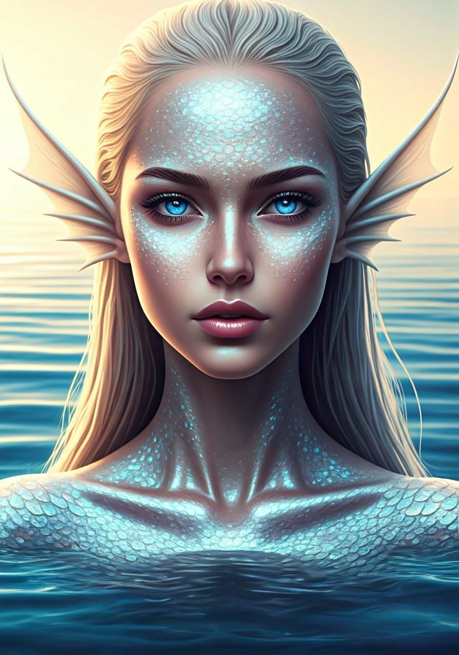 Mesmerizing Mermaid Portrait with Shimmering Scales