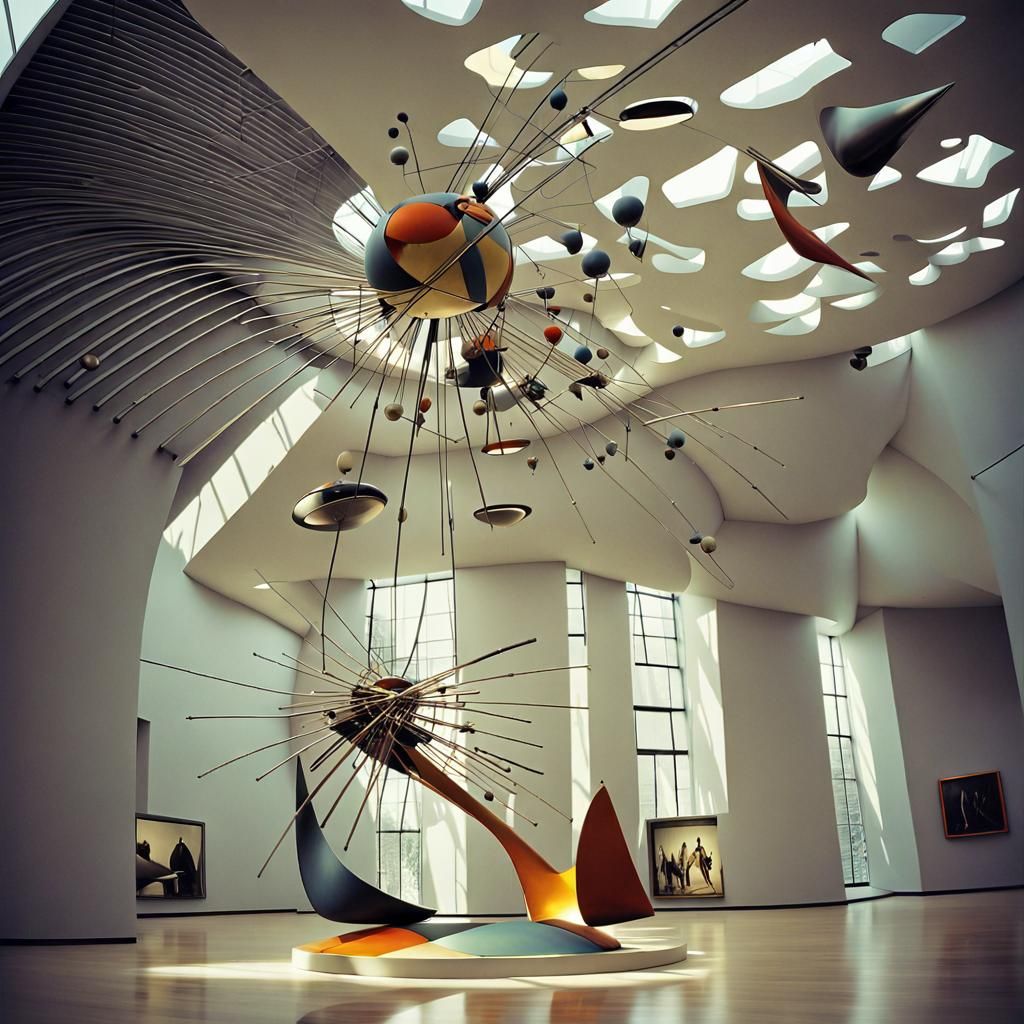 Surreal Art Gallery with Futuristic Sculptures