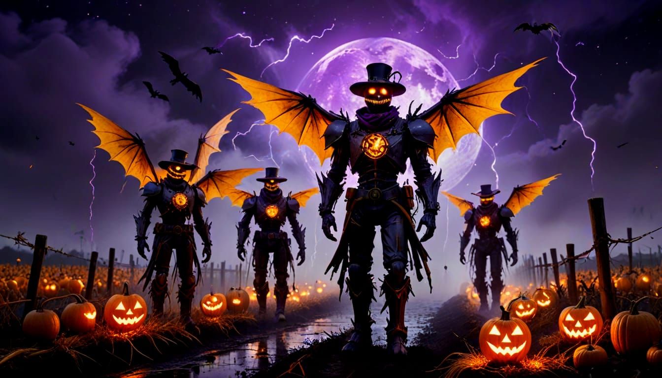 Futuristic Steampunk Scarecrows Haunting Halloween Farm