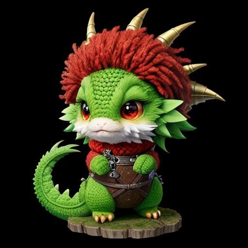 Cute Red Baby Dragon with Green Mohawk
