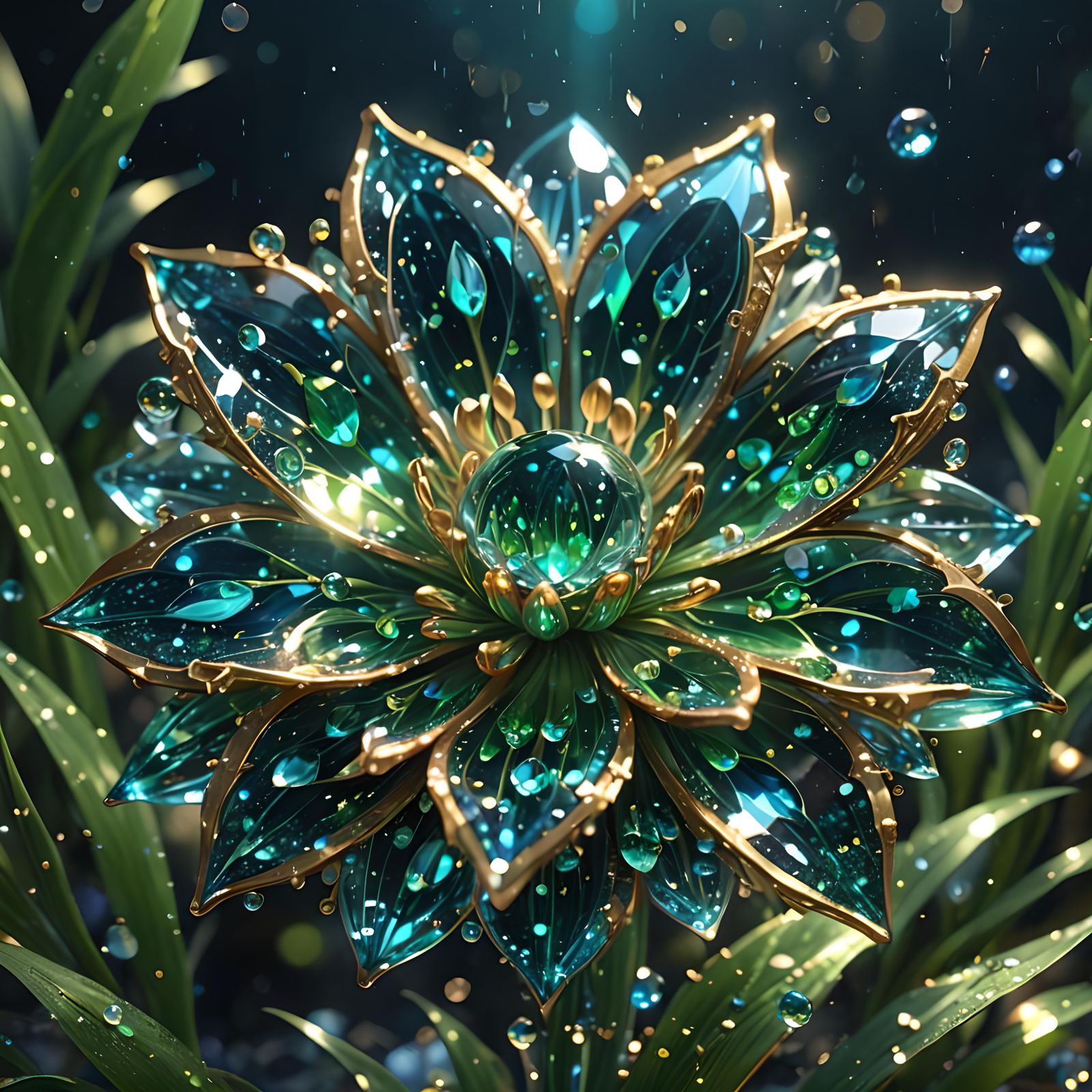 Magical Glass Flower Dewdrop in Anime Style