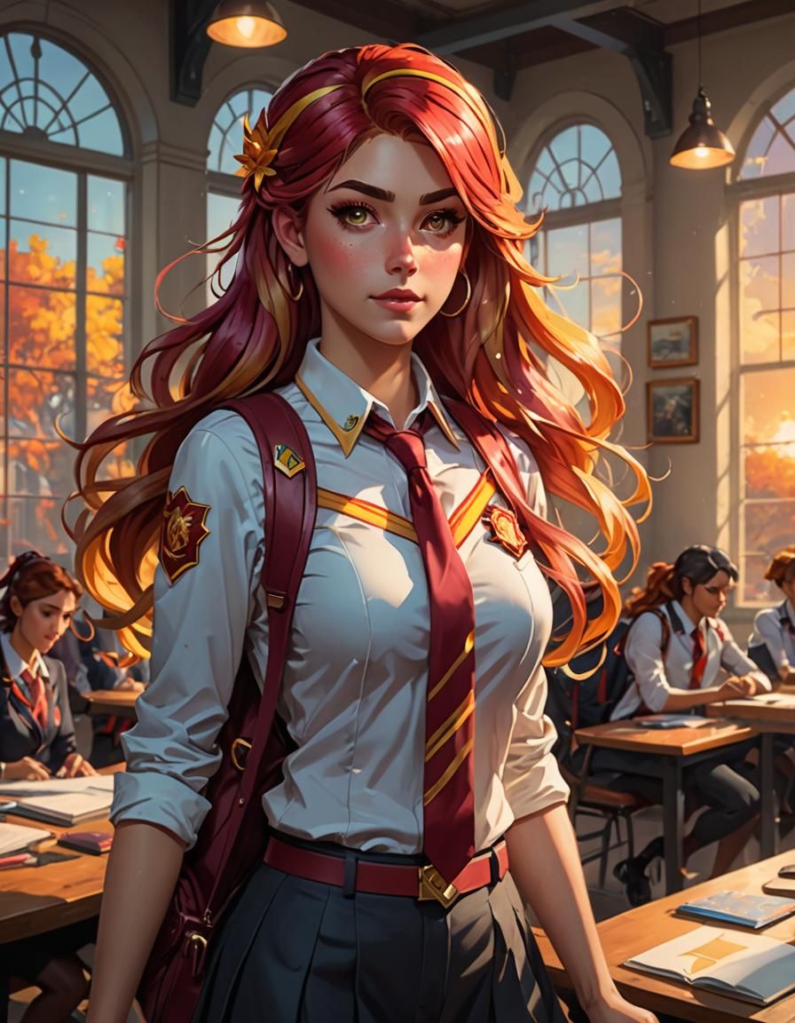 Sunset Shimmer in School Uniform, Detailed Portrait