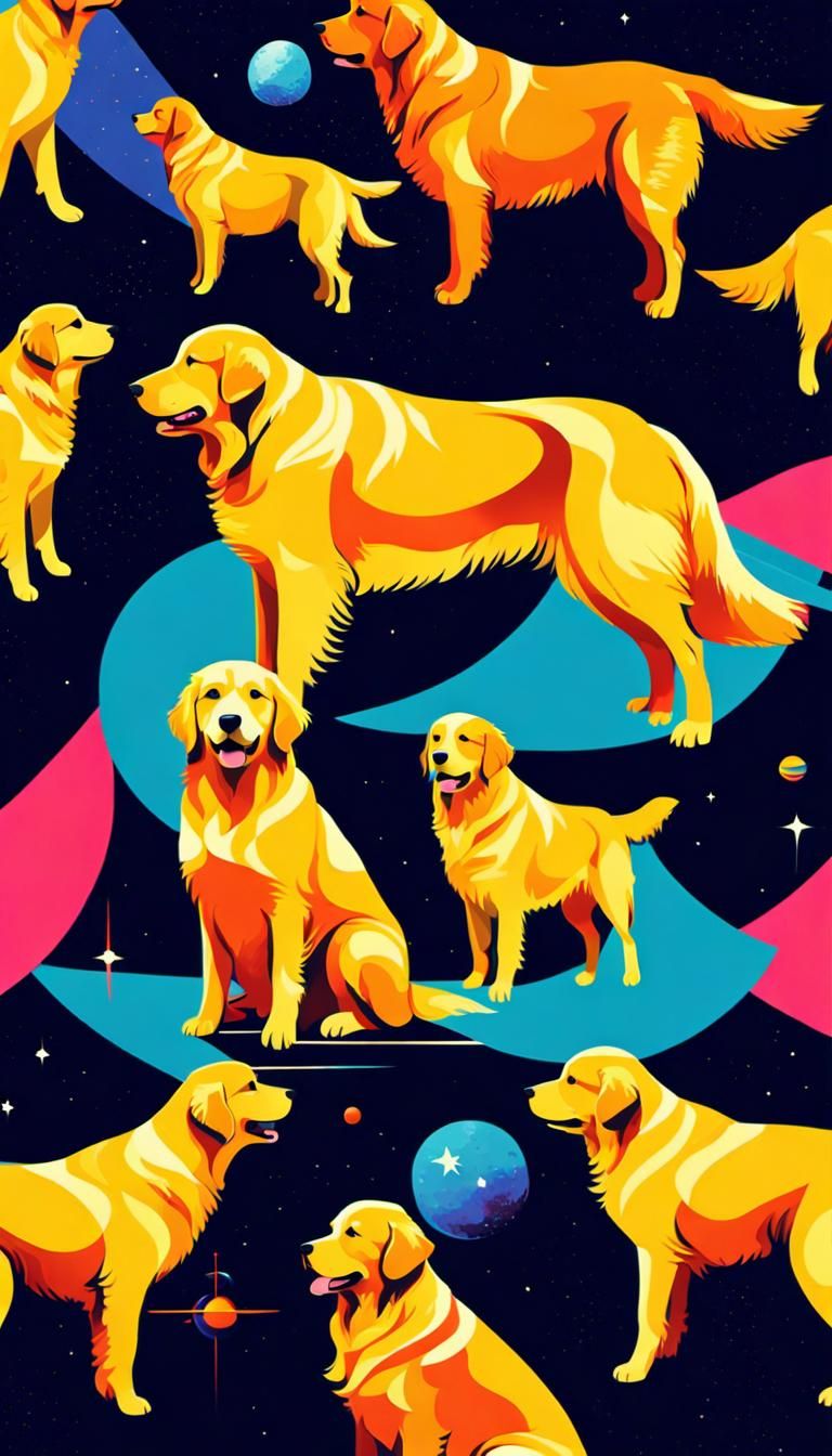 Golden Retrievers in Space: Pop Art Screen Print