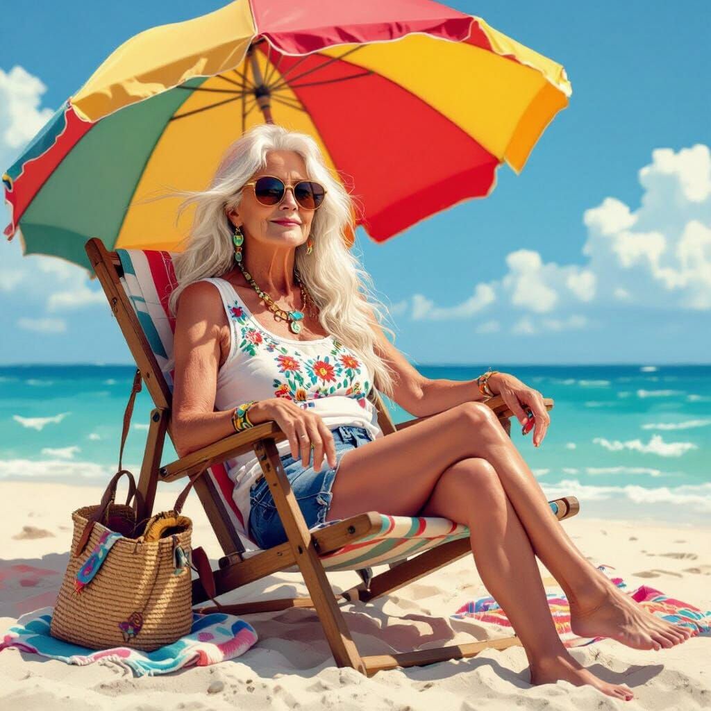 Boho Granny on the Beach: Dreamy Summer Scene