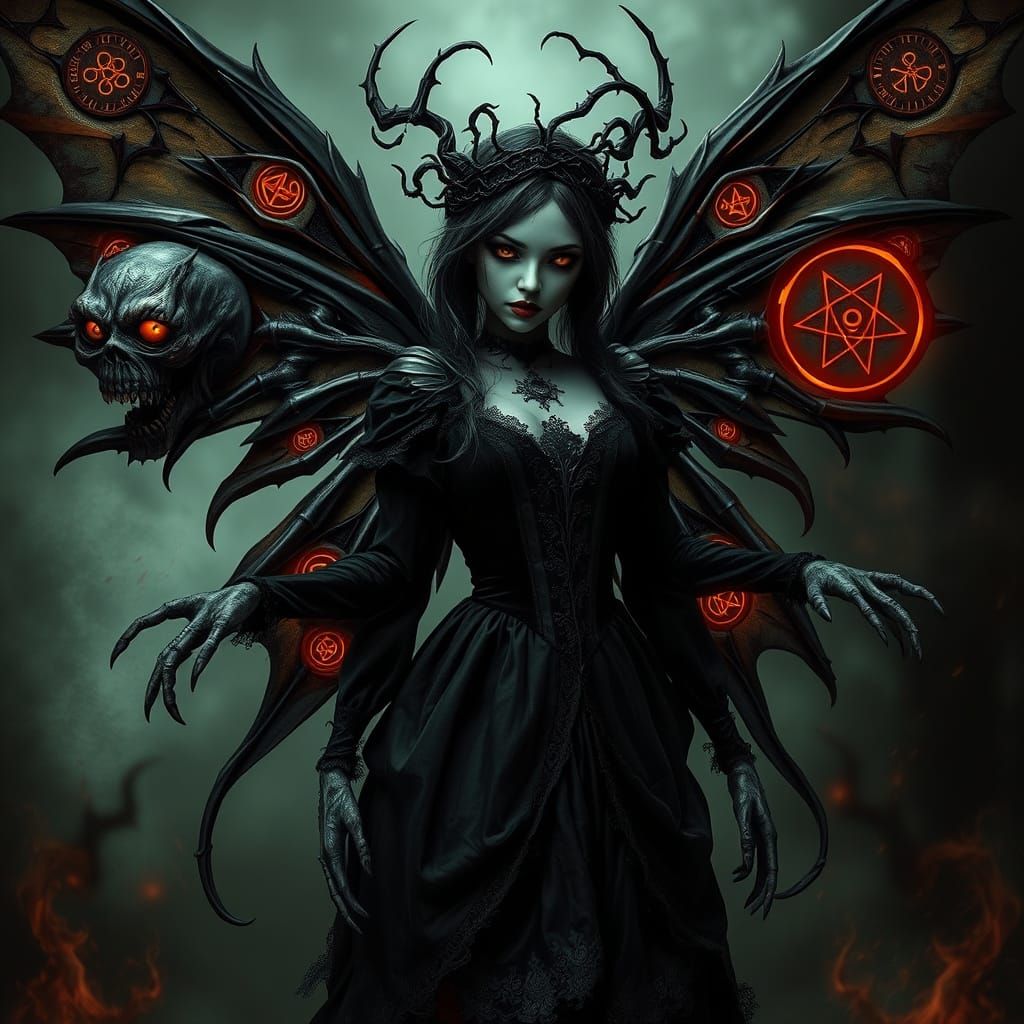 Ethereal Gothic Horror Fairy with Twisted, Monstrous Wings