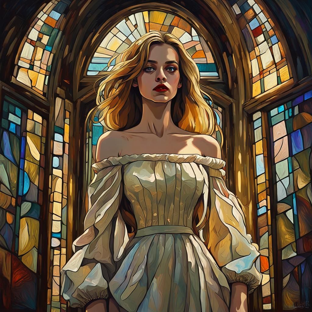 Woman in Gown in Haunted Palace, Neo-Impressionism