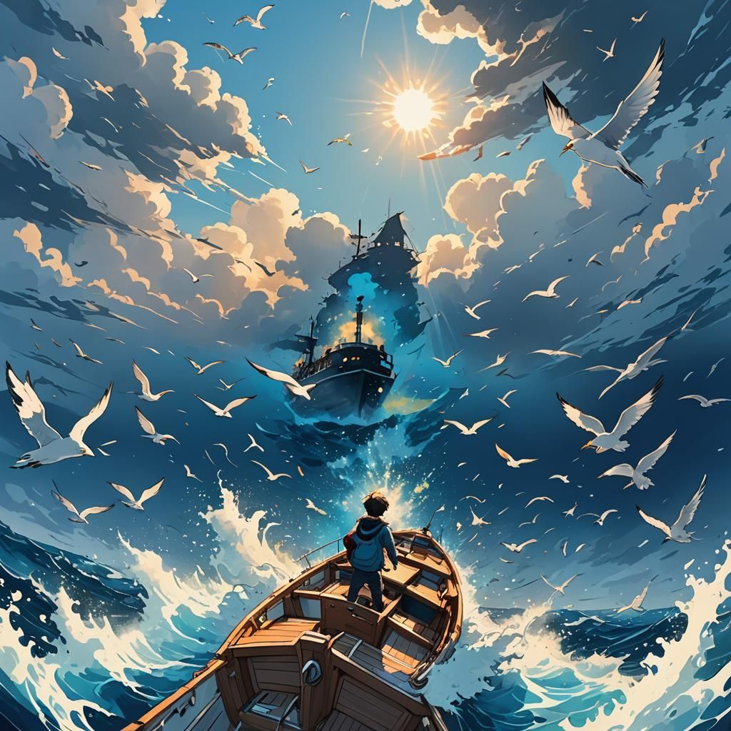 Anime Ocean Scene in Studio Trigger Style