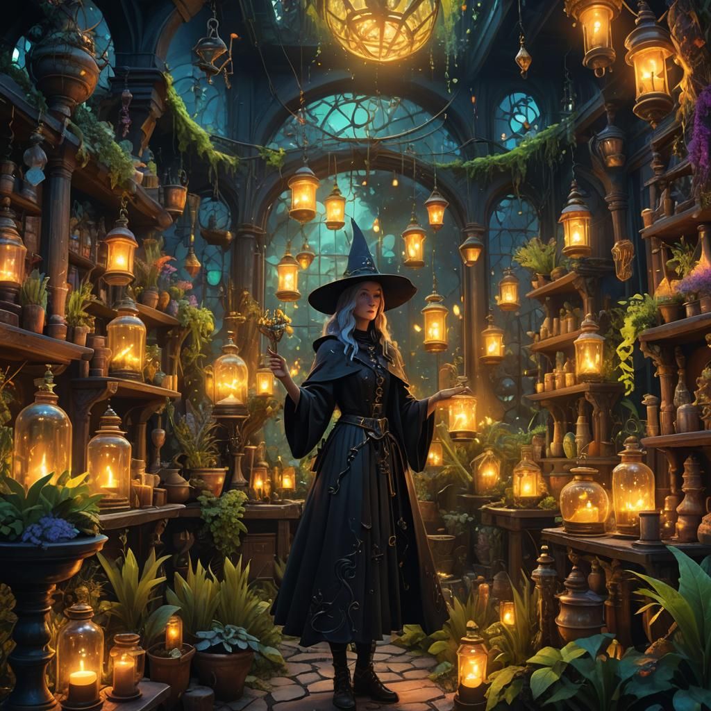 Enchanted Apothecary Garden: A Witch's Oil Painting