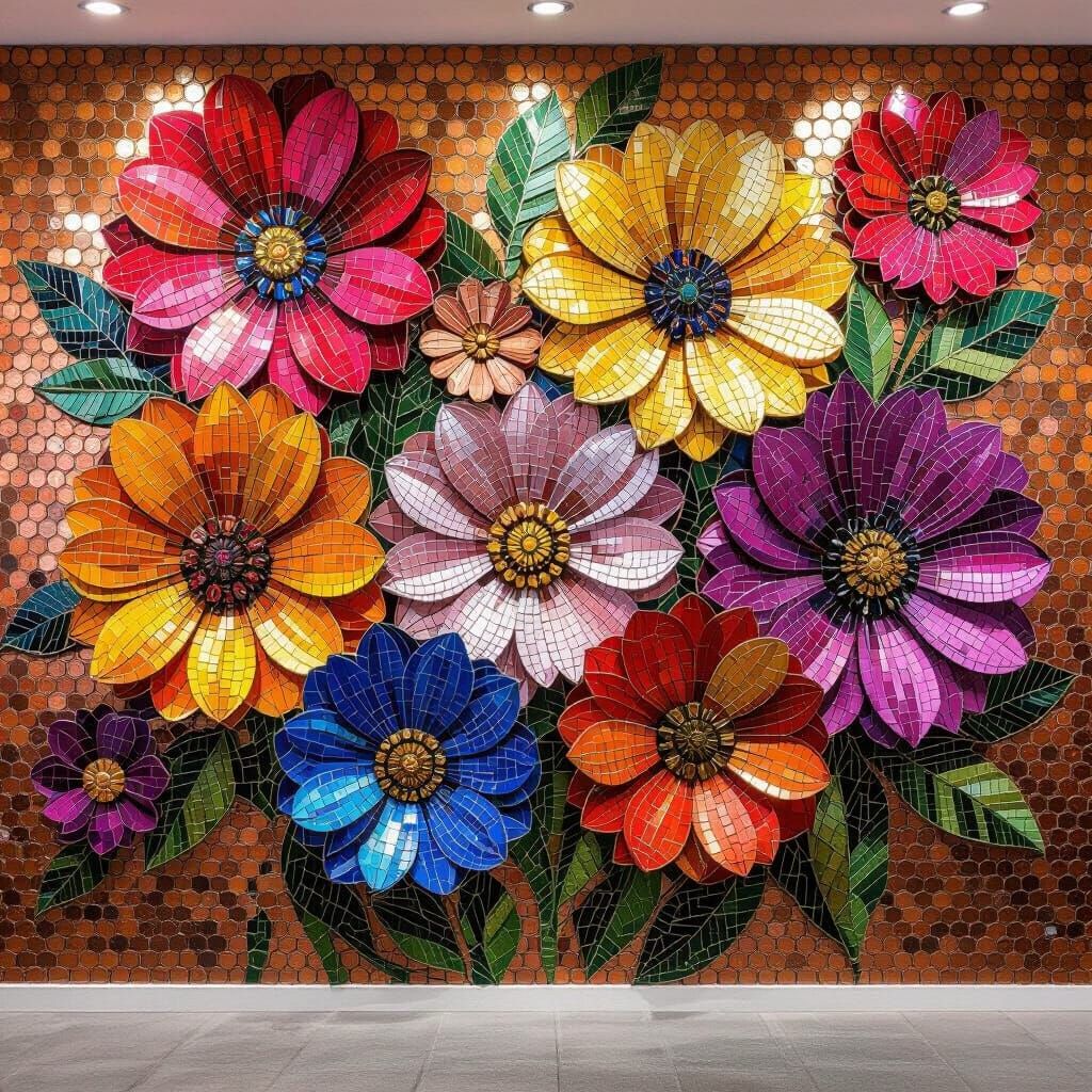 Penny Mosaic Flower Mural
