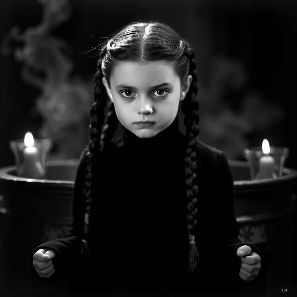 Wednesday Addams Child in Silent Film Style