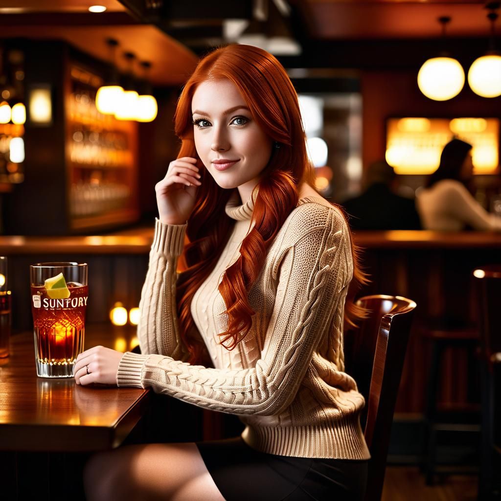 Woman with Red Hair at Shinjuku Izakaya Bar