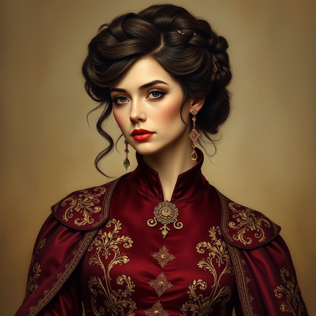 Elegant Victorian Lady in Rich Baroque Attire