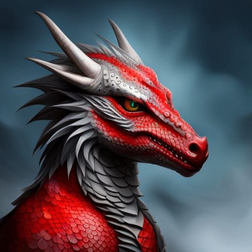 Red Scaled Dragon Warrior in Realistic Style