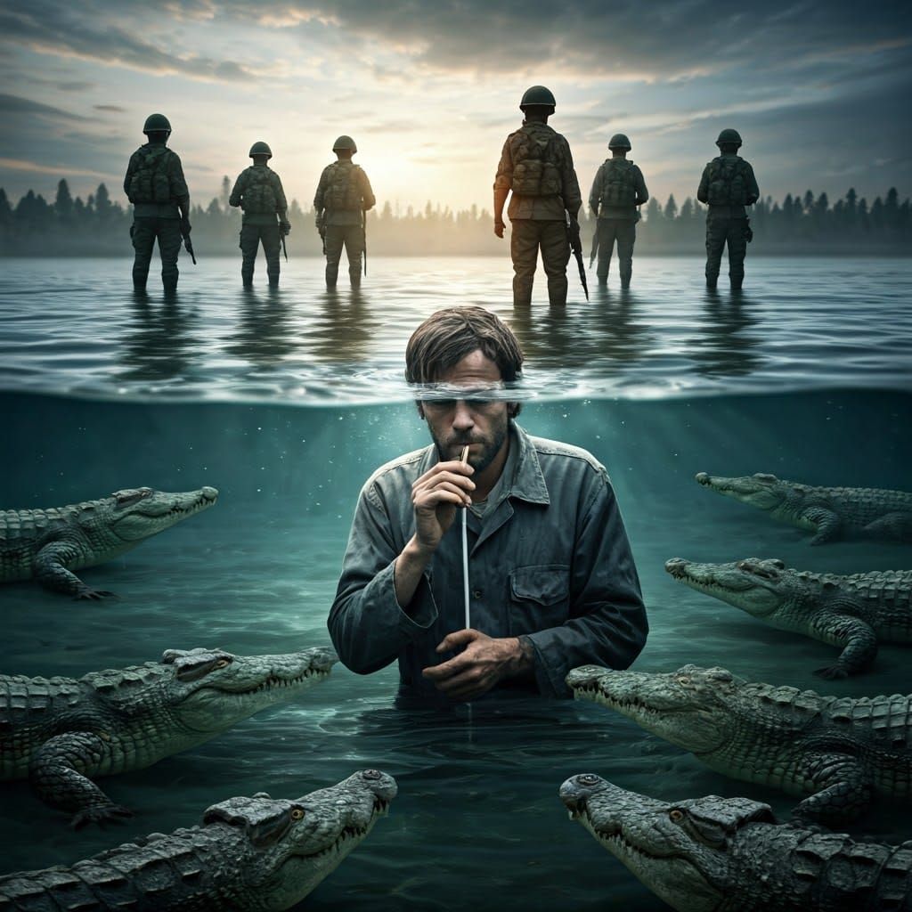 Surreal Refugee Scene in Photorealistic Detail with Bokeh Ef...