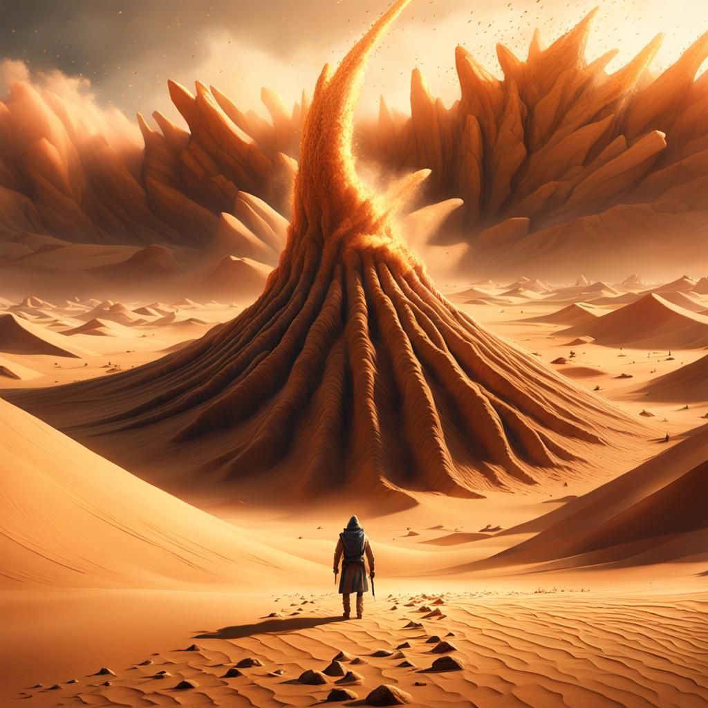 Colossal Sand Creature Emerges from Sandstorm