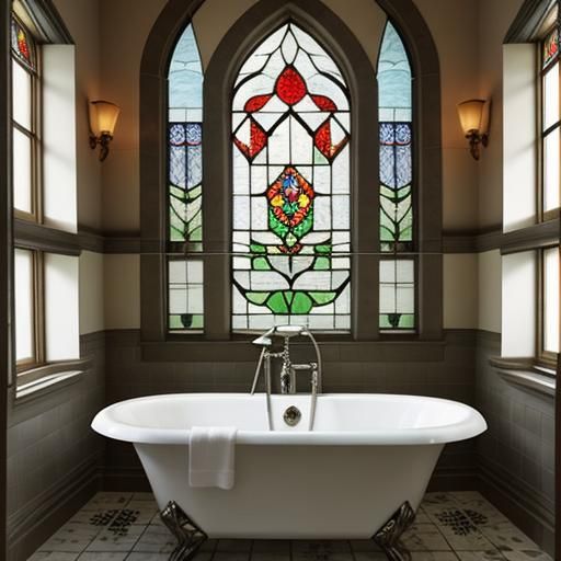 Vintage Bathroom with Stained Glass Lighting