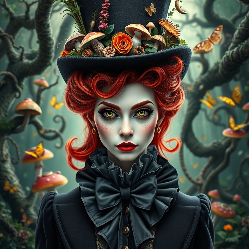 Whimsical Mad Hatter Portrait in a Magical Forest