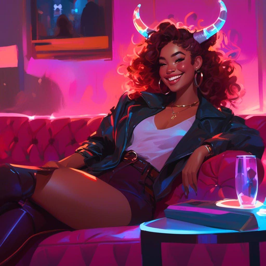 Fantasy Portrait of Smiling Woman with Horns