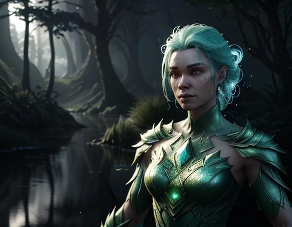 Female Amphiboid Emerges: Epic 3D Videogame Graphics