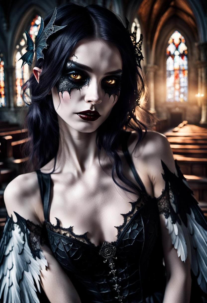 Vampire Girl Portrait in Abandoned Church