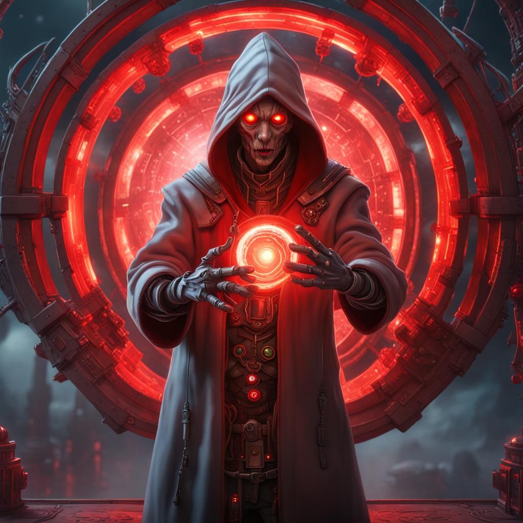Aetherpunk Cyborg Wizard Opens Energy Portal