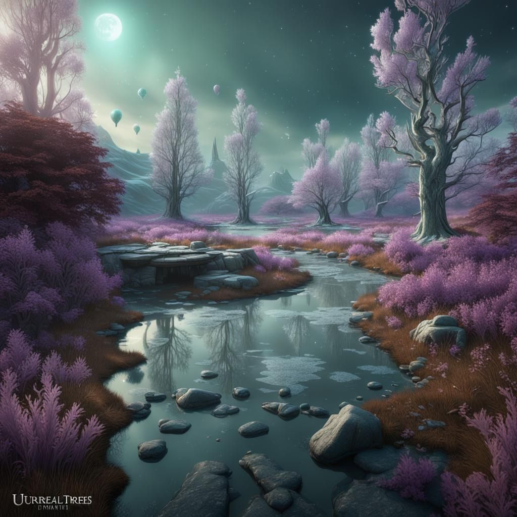 Purple Sky and Silver Trees in Fantasy Art