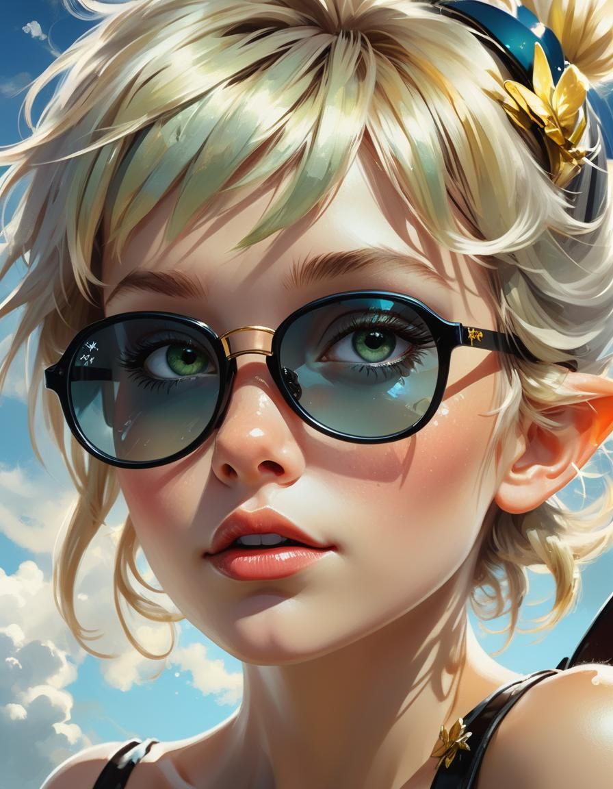 Tinkerbell Portrait with Sunglasses in Hyperreal Anime Art