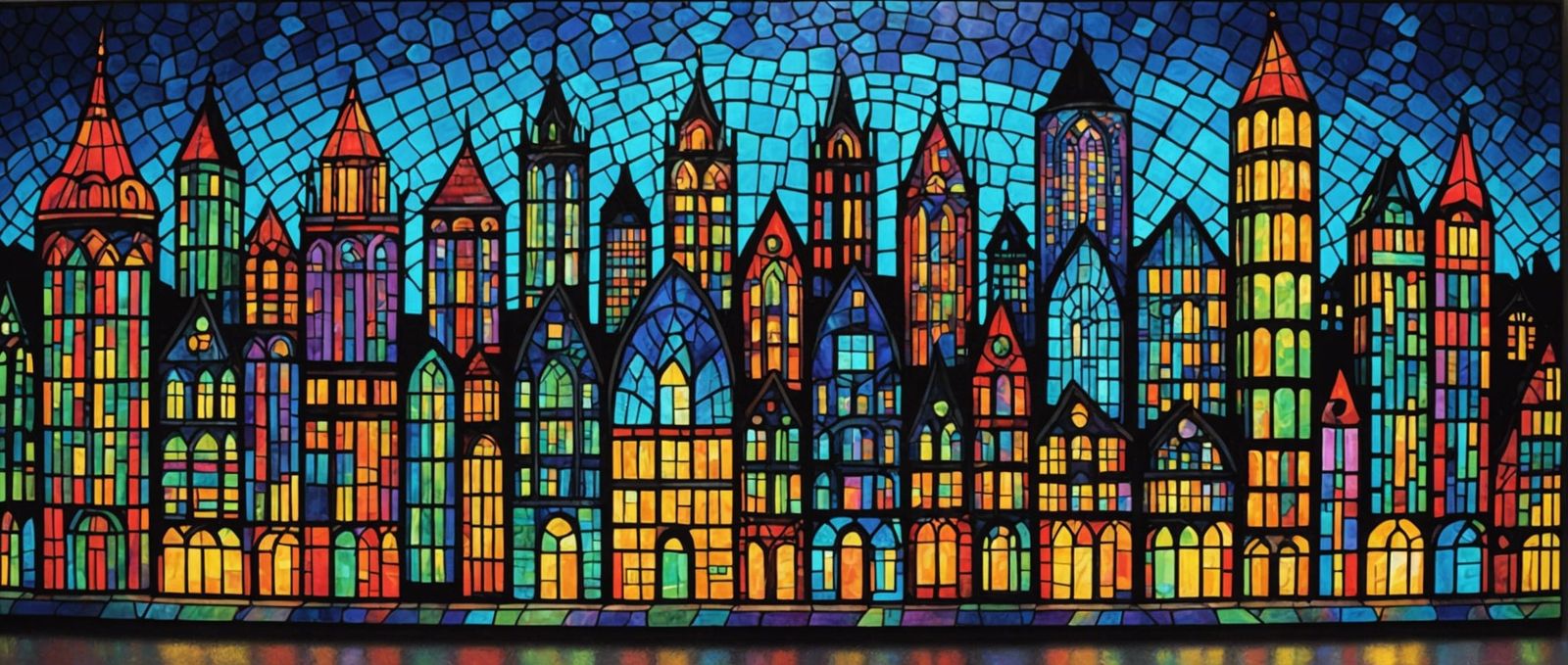 Glass City Fisheye View in Pointillism Style