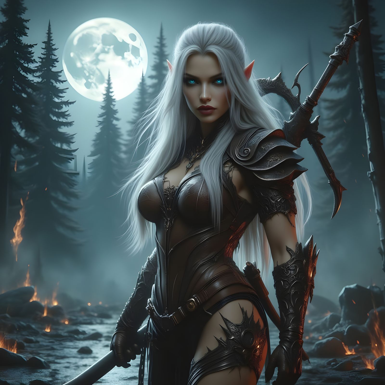 Dark Fantasy Warrior Under Moonlight