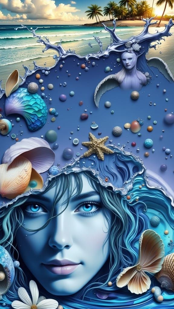 Dreamy Lady in Oceanic Paradise with Whimsical Shells