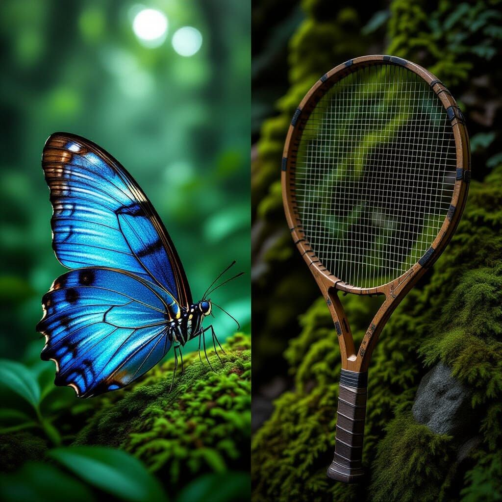 Blue Morpho Butterfly and Antique Net