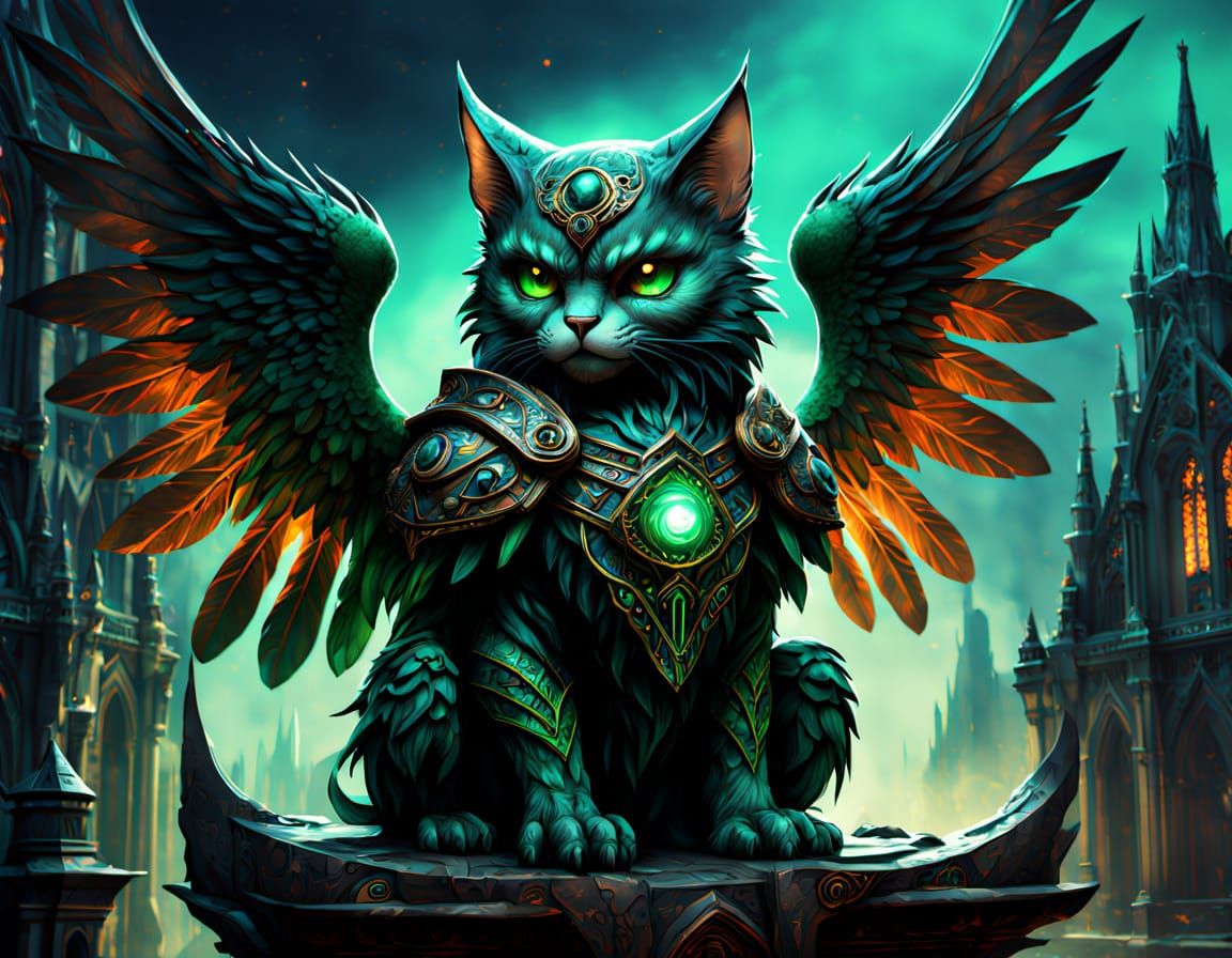 Majestic Emerald Arcanis Chimera Illuminates Cyberpunk City