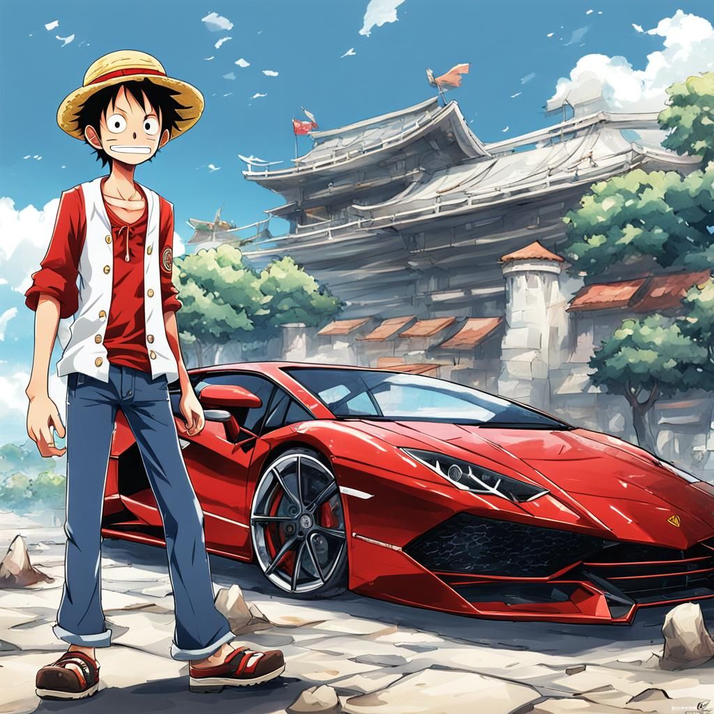 Monkey D. Luffy and Lamborghini in Anime Style