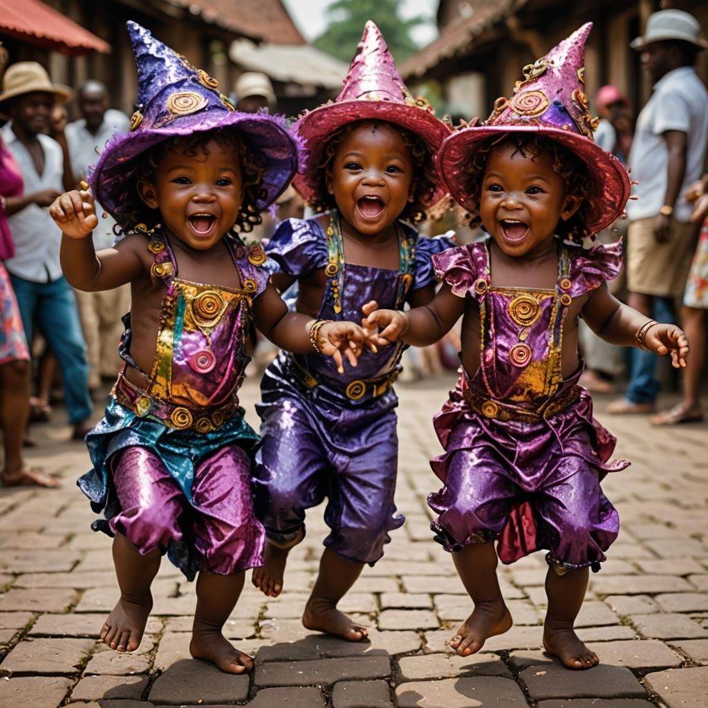 Congolese Babies Dancing in Ethereal Garden