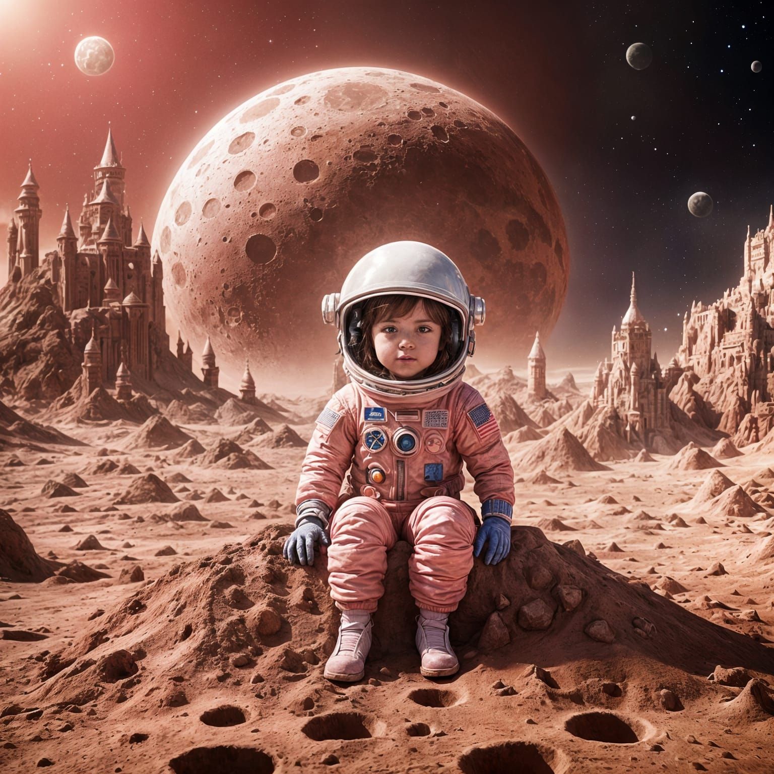 Girl Builds Sandcastle on Moon in Detailed Matte Painting