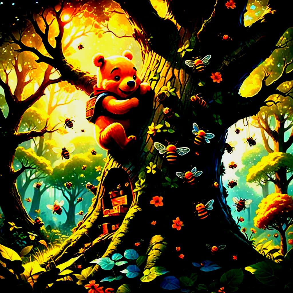 Fantastical Forest Scene in Storybook Illustration Style