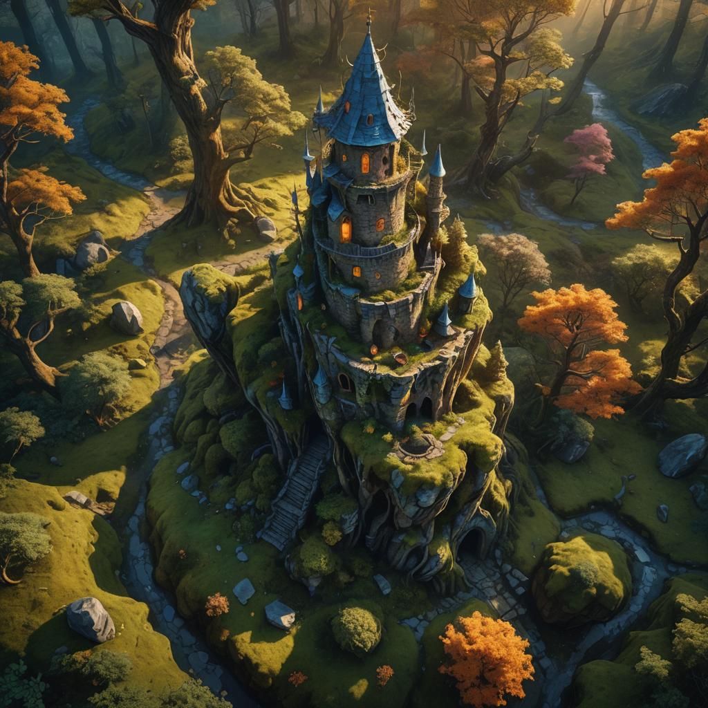 Gnarled Wizard Tower in Ancient Forest: Fantasy Art