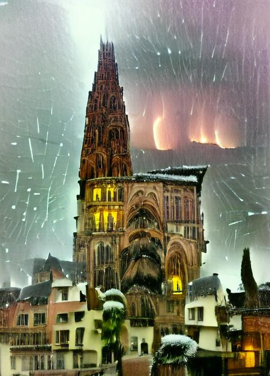 Snowstorm Over Strasbourg in Winter